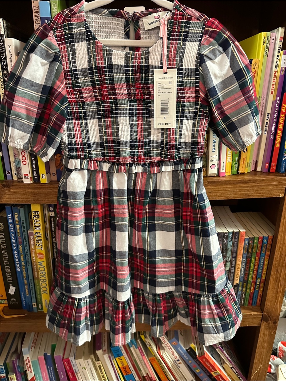 Vineyard Vines Red Green Navy White Plaid Smocked Dress